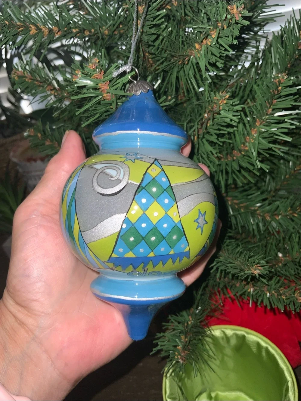 Pier 1 Li Bien 2006 Glass Ornament Reverse Hand Painted Christmas Trees